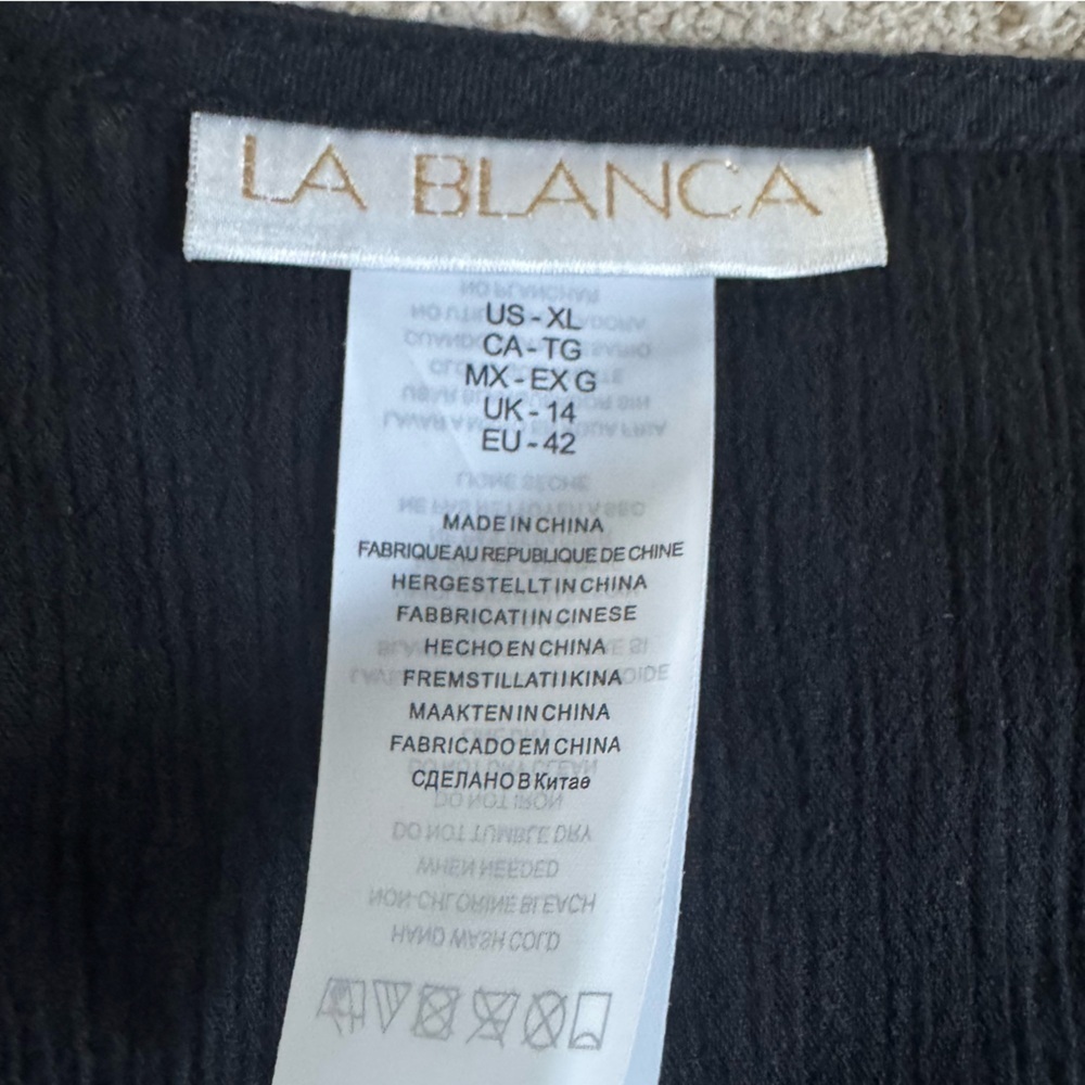 La Blanca black swim coverup Island Fare V-Neck Tunic cotton crochet XL - Picture 6 of 13